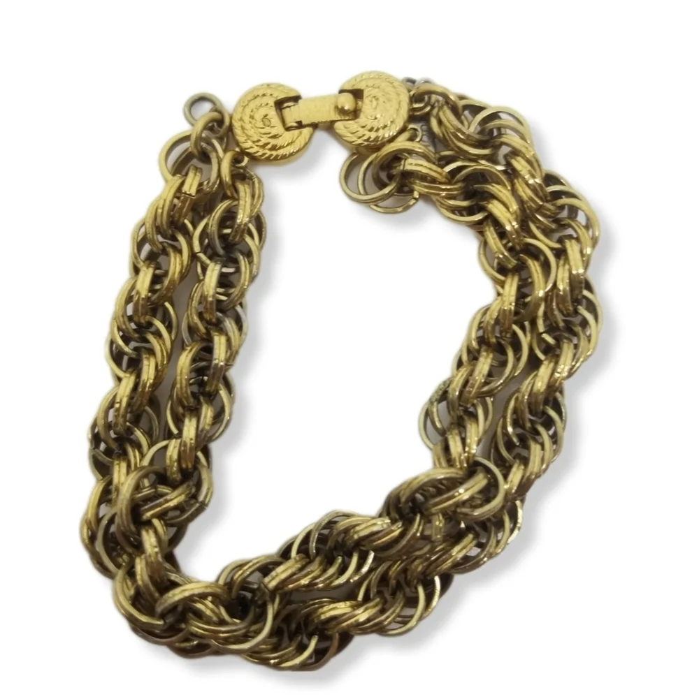 MONET 1960s GOLDPLATED TEXTURED  DOUBLE ROPE CHAIN STATEMENT BRACELET - Picture 4 of 9